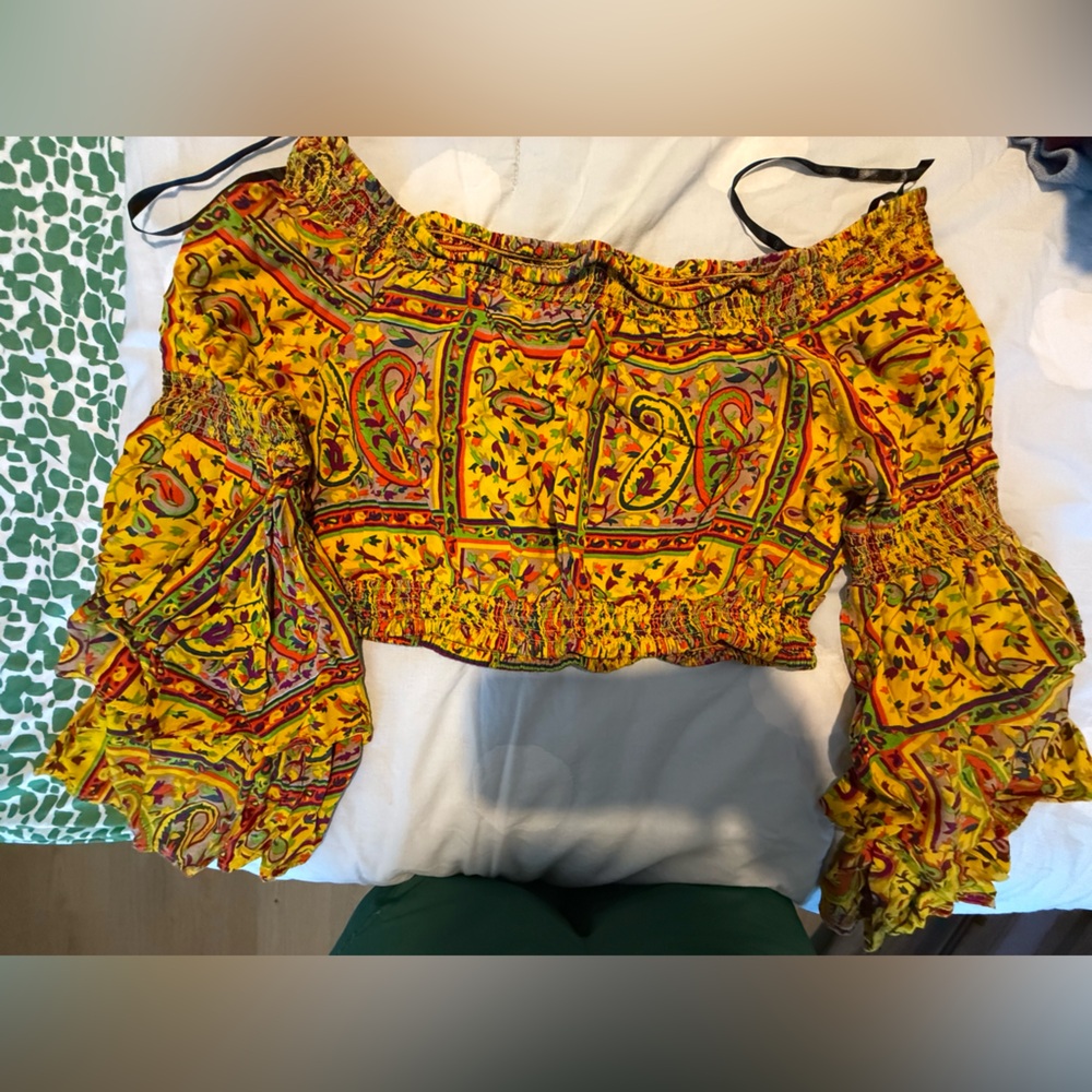 Vibrant Yellow Patterned Off the Shoulders Top